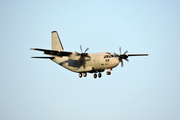 A tactical military transport aircraft Alenia C-27J Spartan coming in to land during Nato Days in...