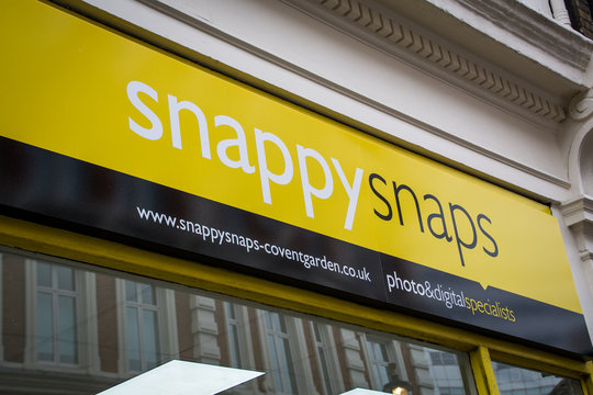 LONDON- MARCH, 2019: Exterior of Snappy Snaps store, a British photographic services franchise with many high street shops across the UK