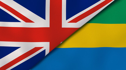 The flags of United Kingdom and Gabon. News, reportage, business background. 3d illustration