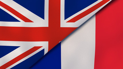 The flags of United Kingdom and France. News, reportage, business background. 3d illustration