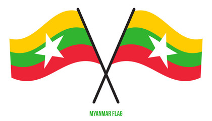 Myanmar Flag Waving Vector Illustration on White Background. Myanmar National Flag.