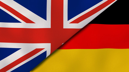 The flags of United Kingdom and Germany. News, reportage, business background. 3d illustration