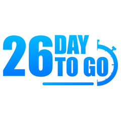 26 day to go label, red flat with alarm clock, promotion icon, Vector stock illustration: For any kind of promotion