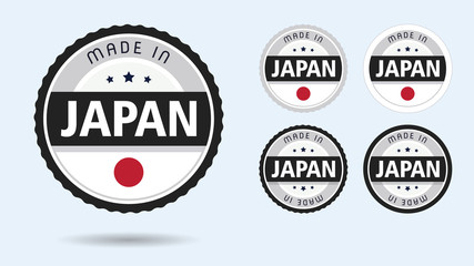 Made in Japan. Set of labels and badges. Merchandise tag with Japanese flag.