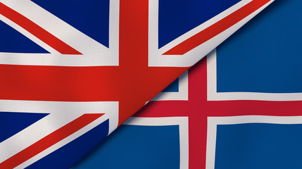 The flags of United Kingdom and Iceland. News, reportage, business background. 3d illustration