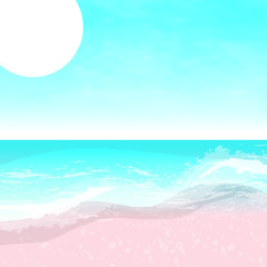 Obraz na płótnie Canvas Summer beach vector illustration. Ocean and sand. Beautiful summer backdrop.