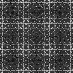 Seamless Pattern of Jigsaw Puzzle, Dark Base with White Edge