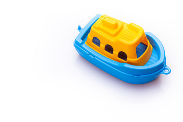 lonely little toy ship with white background isolated