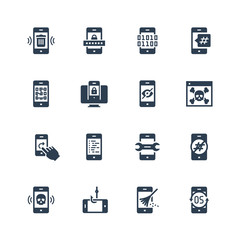 Mobile Security Vector Icon Set in Glyph Style