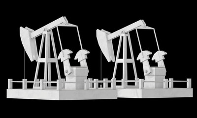 Oil well rig jack. Finance economy polygonal petrol production. Petroleum fuel industry pumpjack derricks pumping drilling. 3d render illustration on black background.