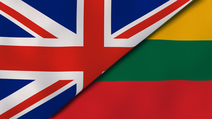 The flags of United Kingdom and Lithuania. News, reportage, business background. 3d illustration