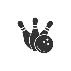 Simple silhouette icon bowling skittles with ball