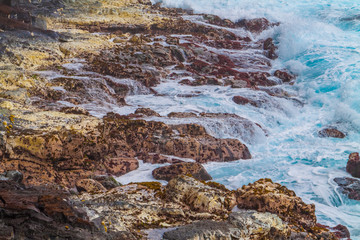 Oceean Waves Crashing Onto The Rocky Shoreline Near Pahoa, Hawaii, Hawaii, USA