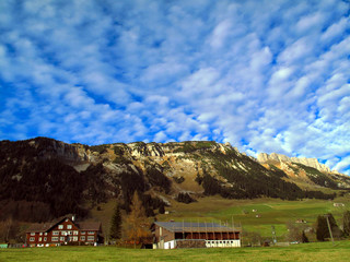 cumulus skyscape over wildhaus, gulmen, swiss alps