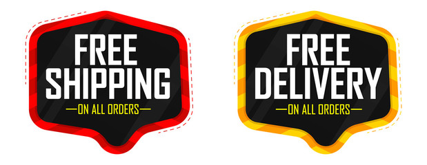 Obraz premium Free Shipping and Free Delivery tags, promo banners design template, vector illustration