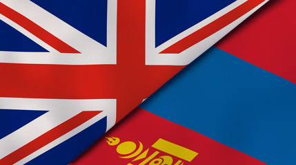 The flags of United Kingdom and Mongolia. News, reportage, business background. 3d illustration