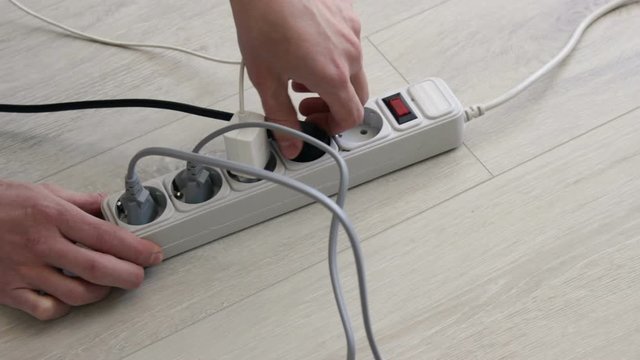Plugging And Unplugging A Power Cord from surge protector . Led Strip.