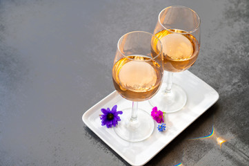 French rose wine from Provence in two glasses in sunny day