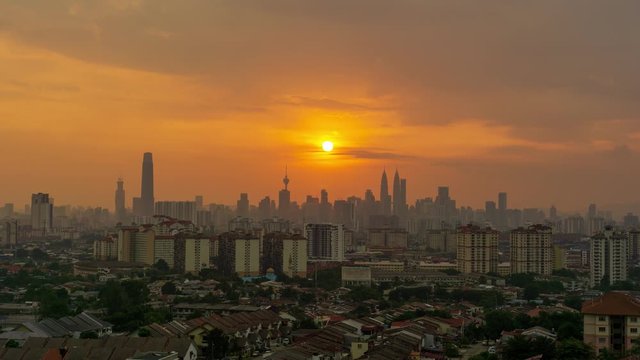 4K time lapse of majestic sunset over down town Kuala Lumpur, Malaysia.