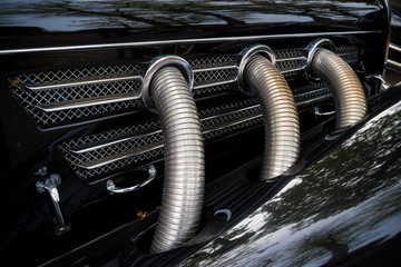 exhaust pipes on oldtimer car