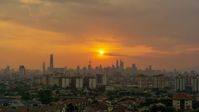 4K Time lapse of cloudy sunset over down town Kuala Lumpur, Malaysia. 