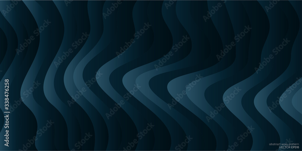 Poster abstract curved lines wave pattern overlay in dark teal blue green colors for vector background, ban