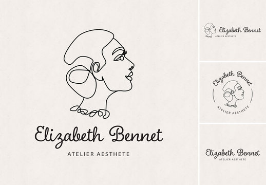 Logo Design Set with Elegant Woman One-Line Illustration