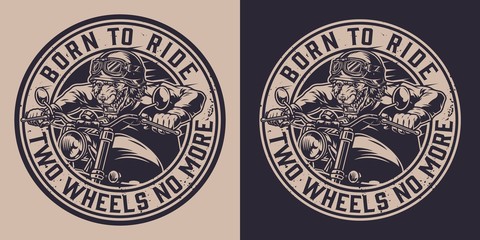 Obraz premium Vintage animal motorcyclist round label