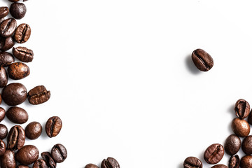 Rosted coffee beans on white background
