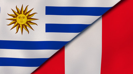 The flags of Uruguay and Peru. News, reportage, business background. 3d illustration