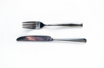 knife and fork on a white background