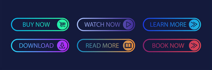 Gradient buttons for app design. Web icon set