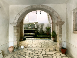 Entrance hall of the ancient Palazzo De Dominicis, Aiello calabro, Italy.