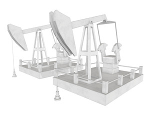 Oil well rig jack. Finance economy polygonal petrol production. Petroleum fuel industry pumpjack derricks pumping drilling. 3d render illustration isolated on white background.