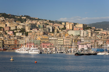 Fototapeta na wymiar Afternoon harbor view of Genoa Harbor, Genoa, Italy, Europe