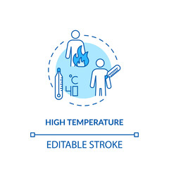 High body temperature turquoise concept icon. Sick person with fever. Influenza infection. Rotavirus symptom idea thin line illustration. Vector isolated outline RGB color drawing. Editable stroke