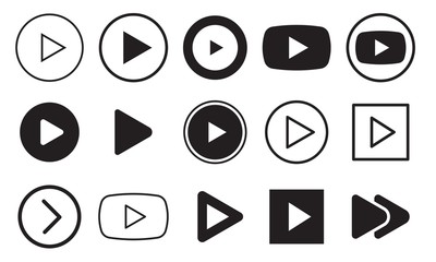 Play icon set. Black and outline play video buttons. 
