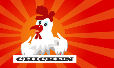 A happy funny Cartoon Rooster chicken, vector logo illustration