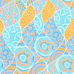 Naklejka premium Abstract waves background, vintage hand drawn pattern, wavy background. Colorful waves backdrop. Seamless pattern.