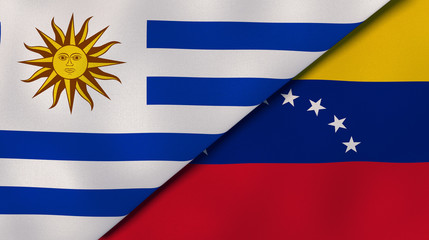 The flags of Uruguay and Venezuela. News, reportage, business background. 3d illustration