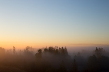 Morning sun and fog