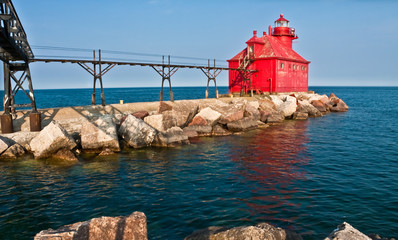 The Breakwater at The Sturgeon Bay Ship Canal Pierhead Lighthouse, Sturgeon Bay, Wisconsin, USA
