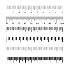 Rulers Inch and metric rulers. Measuring tool. Centimeters and inches measuring scale cm metrics indicator. Measurement scale, markup for a ruler. Vector set isolated