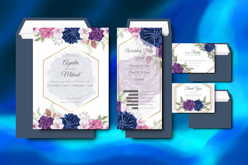 beautiful and elegant flower and leaves wedding invitation card