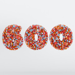 Number 600 3D Text Illustration, Digits With Pink And Sky Colors Stars, 3D Render In 4K Resolution, Isolated On White Background, With Shadow ..