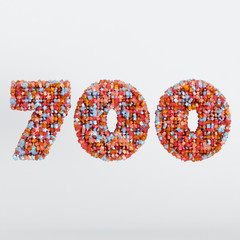 Number 700 3D Text Illustration, Digits With Pink And Sky Colors Stars, 3D Render In 4K Resolution, Isolated On White Background, With Shadow ..