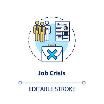 Job Crisis Concept Icon. High Unemployment Rate, Massive Vacancy Shortage Idea Thin Line Illustration. Labor Issues, Social Instability. Vector Isolated Outline RGB Color Drawing. Editable Stroke
