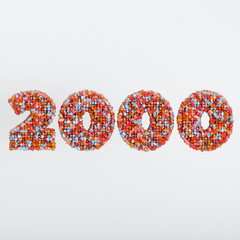 Number 2000 3D Text Illustration, Digits With Pink And Sky Colors Stars, 3D Render In 4K Resolution, Isolated On White Background, With Shadow ..