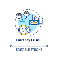 Currency, crisis concept icon. National economic issue, financial emergency idea thin line illustration. Money exchange rate devaluation. Vector isolated outline RGB color drawing. Editable stroke