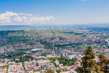 Panoramic view of Tbilisi city from   Mt Mtatsminda, old town and modern architecture.  Georgia